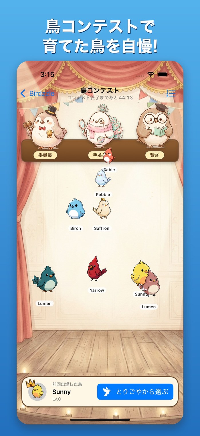 毎時間開催の「鳥コンテスト」